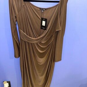 Fashion Nova Elegant Brown Long Sleeve Dress